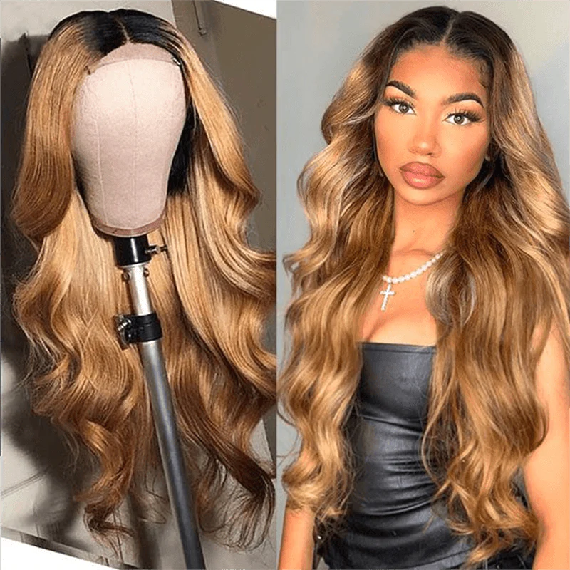 Body Wave Wig 360 Lace Wig Black With Honey Blond Ombre Wig Human Hair