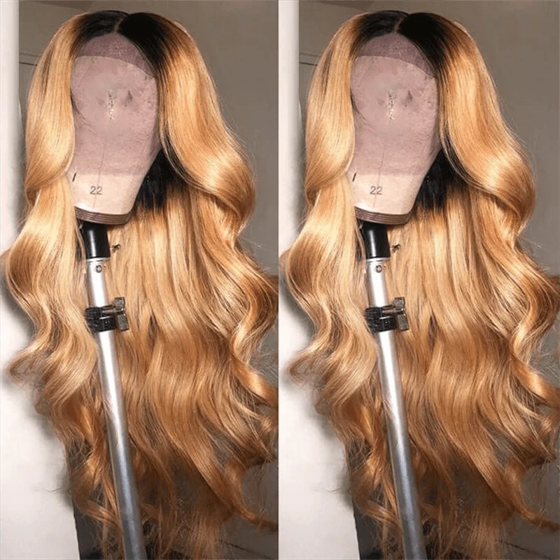 Body Wave Wig 360 Lace Wig Black With Honey Blond Ombre Wig Human Hair