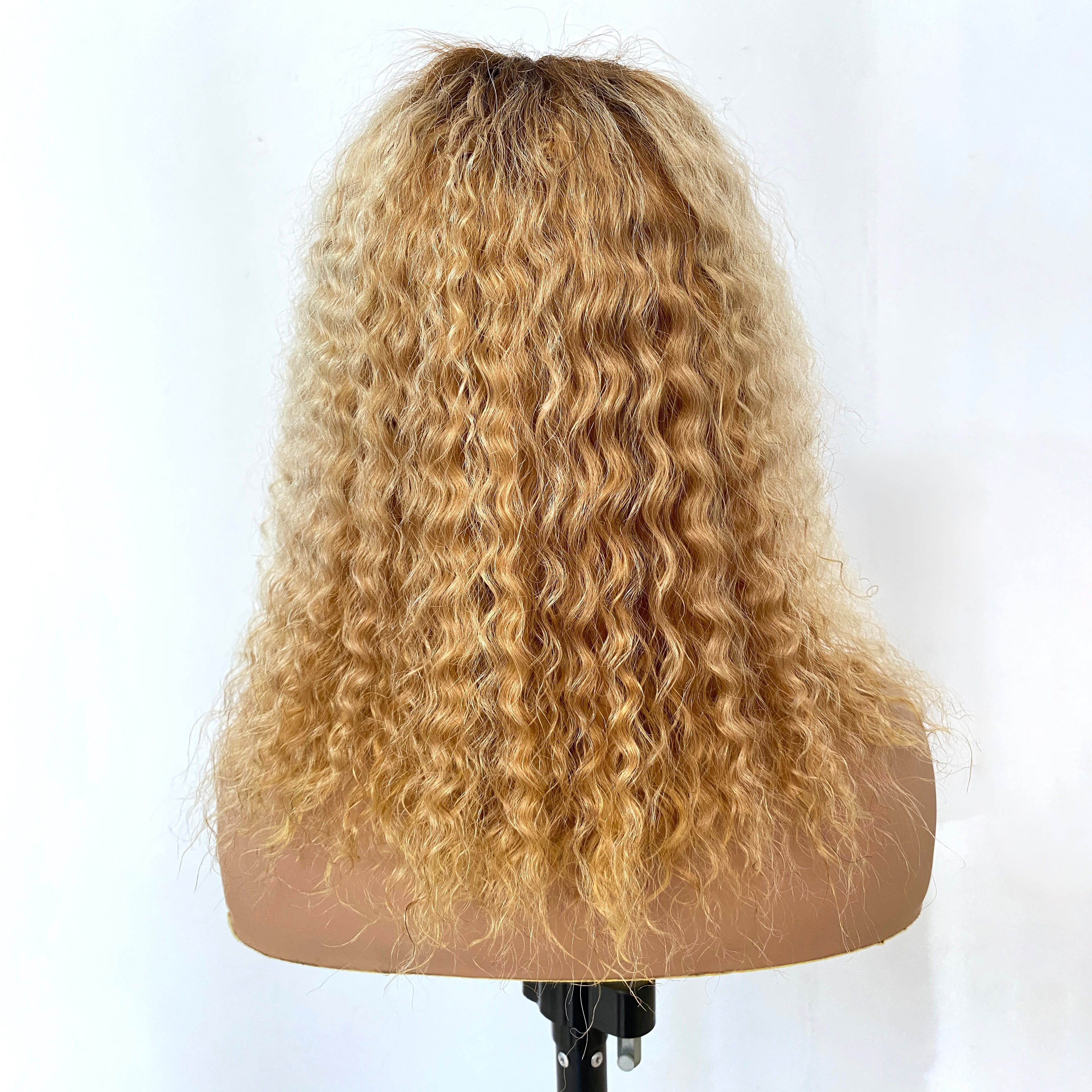 Light Brown Ombre Honey Blonde Color Curly Wig HD Lace Front Human Hair Wig