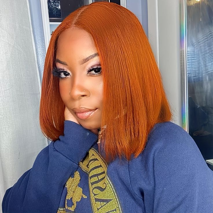 Wear & Go Pre Cut Ginger Orange Bob Wigs Straight Glueless Human Hair Wigs