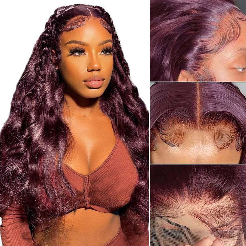 New Color Deep Purple Color Glueless 180% Density Body Wave wig 13x4 Transparent Frontal HD Lace Wig