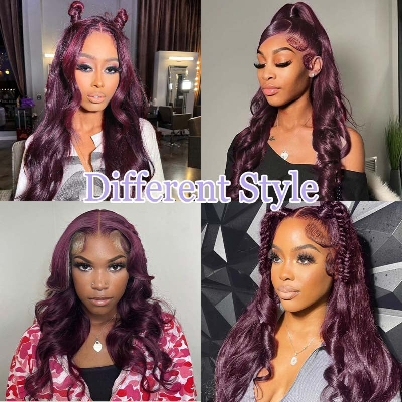 New Color Deep Purple Color Glueless 180% Density Body Wave wig 13x4 Transparent Frontal HD Lace Wig