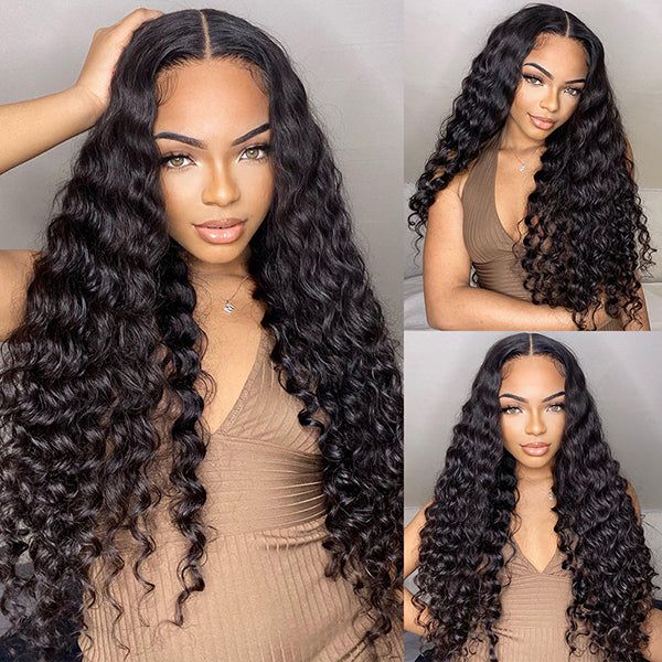 Glueless Wigs Natural Black Super Bouncy Loose Curly Transparent Lace Front Wigs