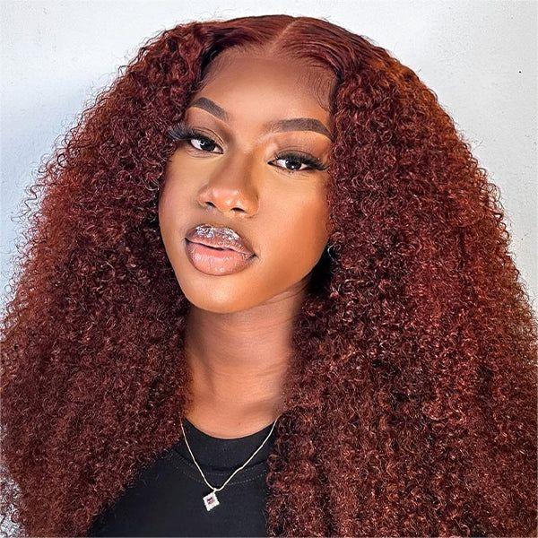 Reddish Brown Wig Wear Go Glueless 4C Wig Closure Wig with Breathable Cap Beginner Wig