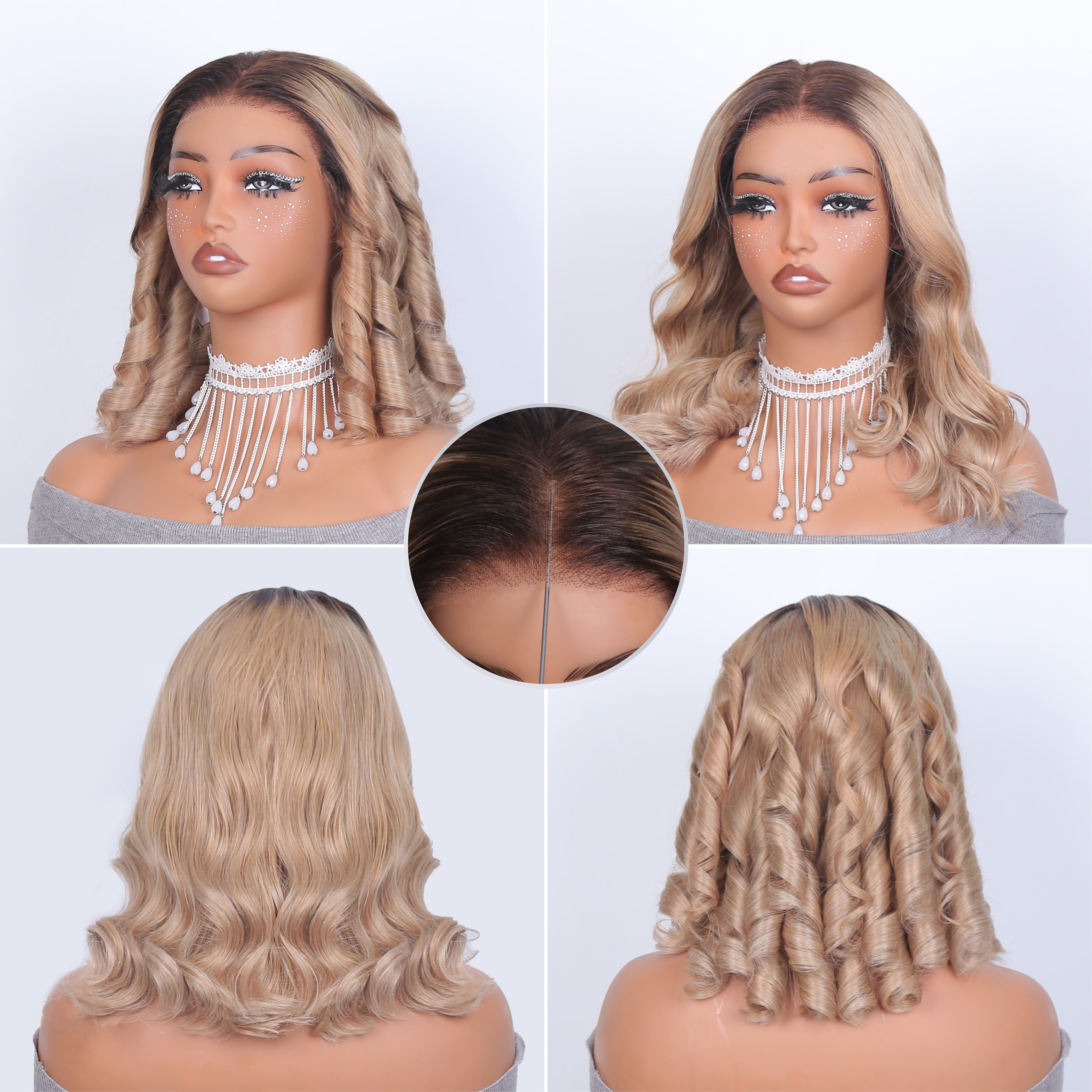 FABA Ash Blonde Ombre Body Wave 9x6 Pre Cut HD Lace Wigs Chocolate Dipped Marshmallow Vibe Wig