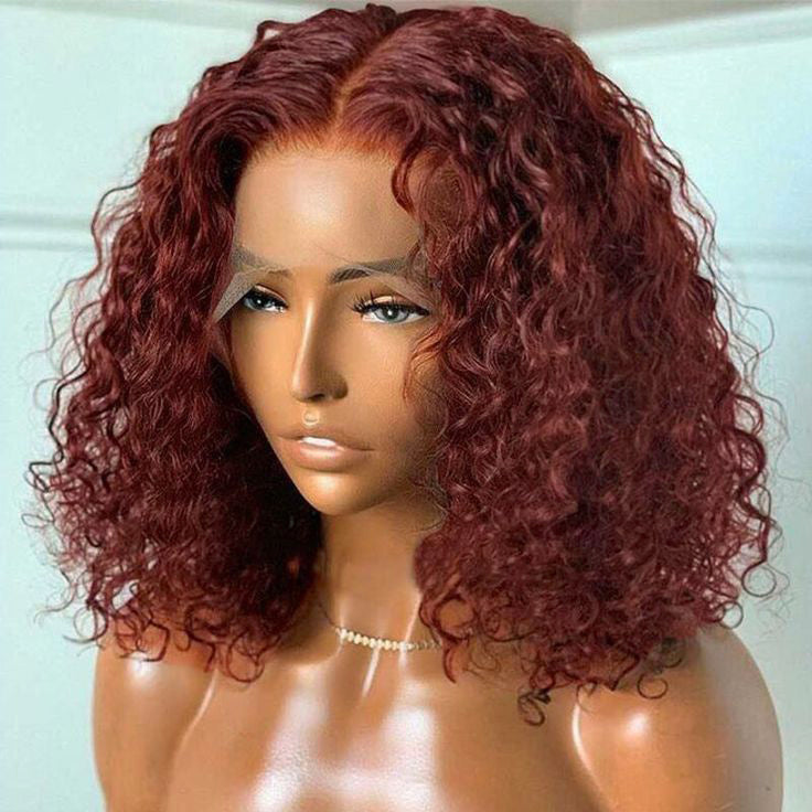 #33 Reddish Brown Short Bob Curly Hair HD Lace 180% Density