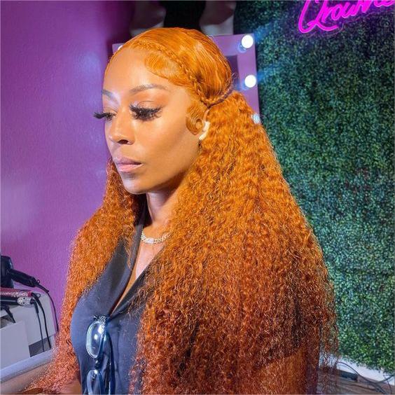 Pre-Cut Lace Wear Go Glueless Wig Ginger Orange Pure Color Curly Breathable