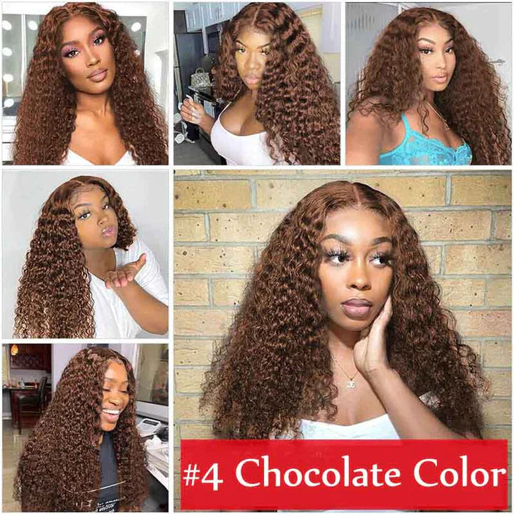 Chocolate Brown Color Curly Wig 13x4 HD Lace Front Wig With Micro Knot