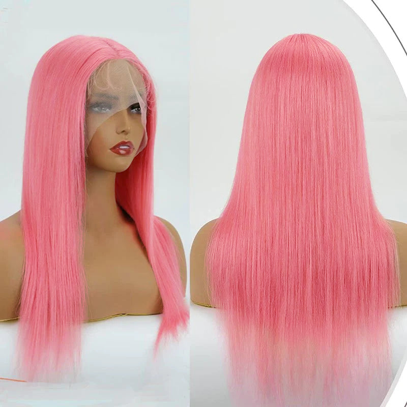 Pink Wig Straight Wigs Long Wig Pre Plucked Lace Front Wigs Human Hair Wig 150% Density