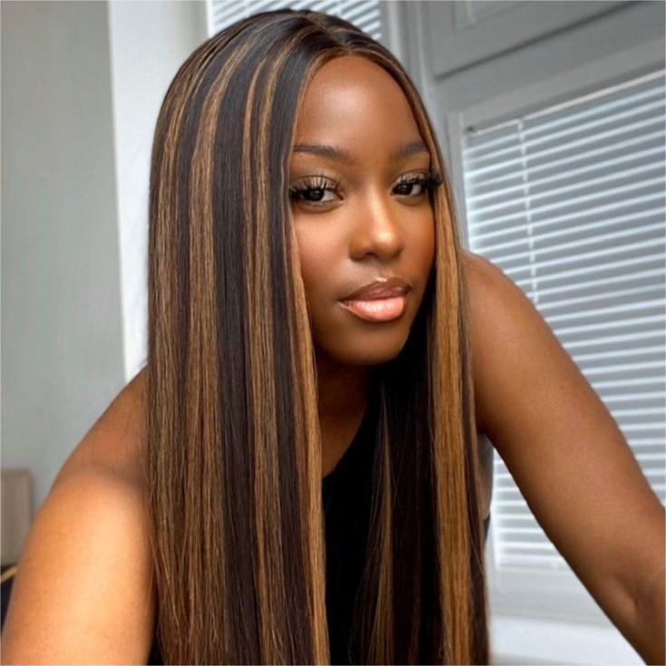 Pre-Cut Lace Wear Go Glueless Wig Black With Honey Blonde Piano Color Straight Breathable