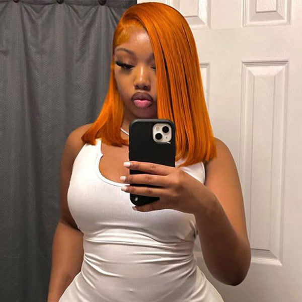 Wear & Go Pre Cut Ginger Orange Bob Wigs Straight Glueless Human Hair Wigs