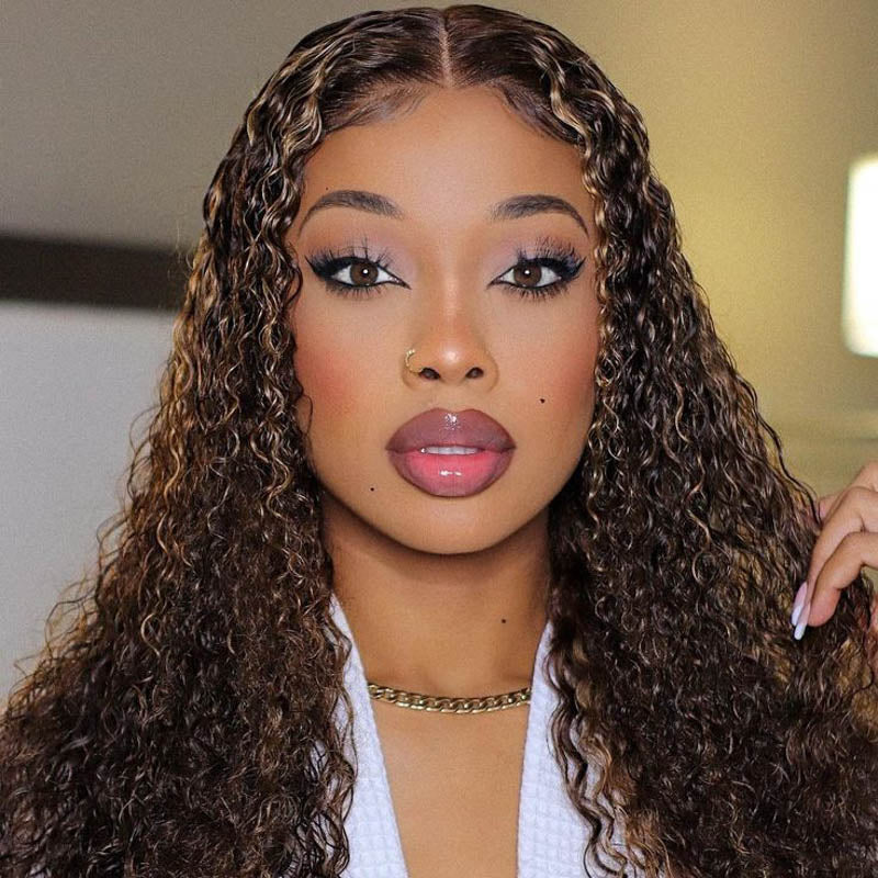 #1B/30 Highlight Color Wigs Curly HD Lace Front 13x4 Lace 180% Density Human Hair Wig