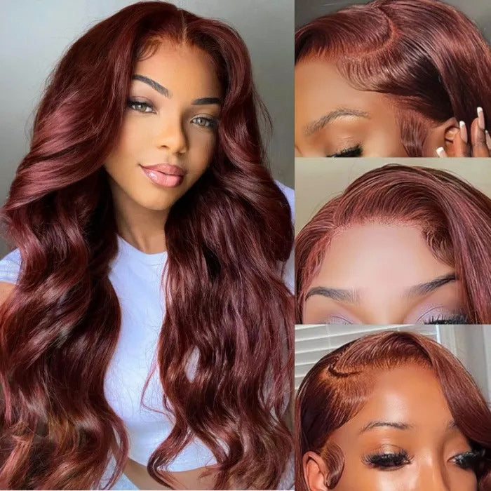 #33 Reddish Brown Wig Body Wave Wig Transparent Lace Front Wigs 180% Density Human Hair Wigs