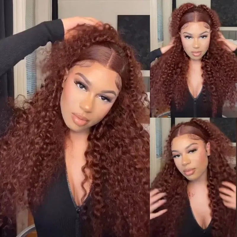 Reddish Brown Curly Wig HD Lace Front Wigs 4*4/13*4/13*6 Lace Human Hair Wig