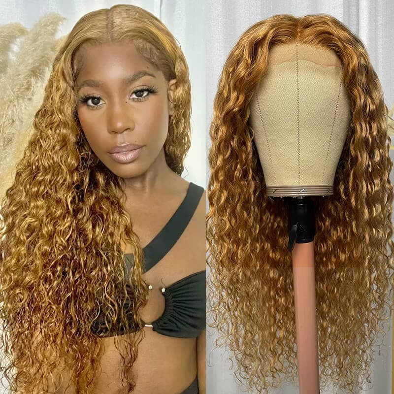 Pre-plucked Curly Hair 4x4/13x4/13x6 Lace Frontal Wigs 180% Density With Honey Blond Hair