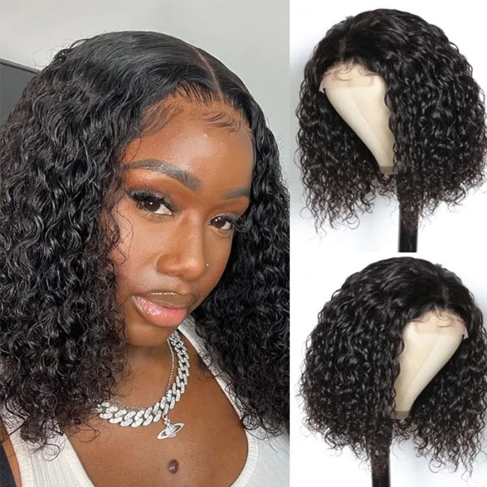 Glueless Wig Natural Black Color Short Curly Wig Bob 4x4/13x4 HD Lace Front Wigs