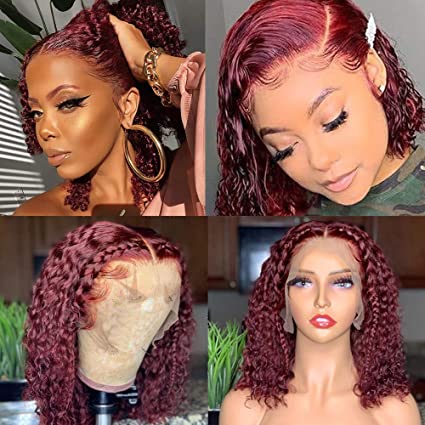 Burgundy Short Curly Bob Wigs 4x4/13x4/13x6 Transparent Lace Front Wigs