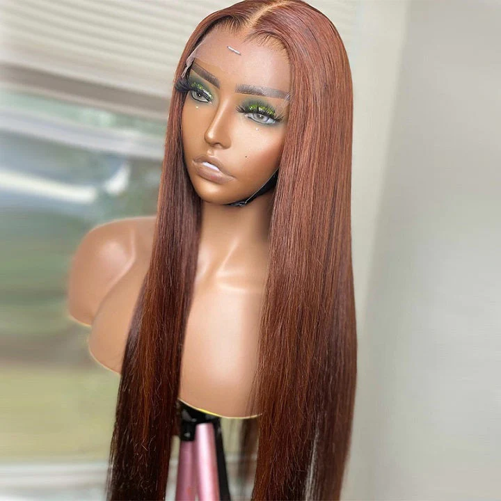 Chestnut Brown Color Wig 13x6 HD Lace Front Wig  Pre-plucked Straight #4 Color Human Hair Wig