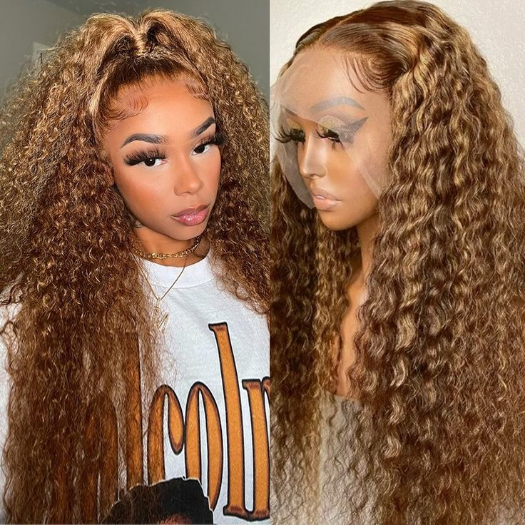 Honey Blonde Highlight Color Wig Curly Wave Lace Wig 4x4 Frontal HD Lace Wig 150% Density Human Hair Wig
